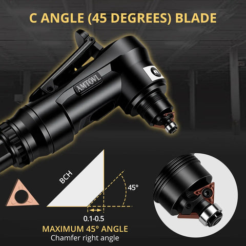 Built Damn Tough Triangle C Angle Cutter Heads Compatible With Pneumatic Chamfering Machines featuring C angle 45 degree blade detail.
