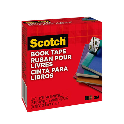 Clear Book Tape 1.5 Inch By 540 Inch One Roll For Super Handy Repairs And Reinforcement Of Book Covers Spines And Pages With A Transparent Finish That Stays Hidden And Keeps Your Books Lasting Longer box showcasing clear tape and books