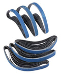 10 Pack P80 Sanding Belts 13Mm X 457Mm Heavy Duty Zirconium Abrasive for air finger sander, blue strips stacked.