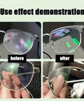 Fast Acting Eyeglass Scratch Remover 50g With Smooth Texture And Lens Repair Polish before and after use on eyeglass lenses.