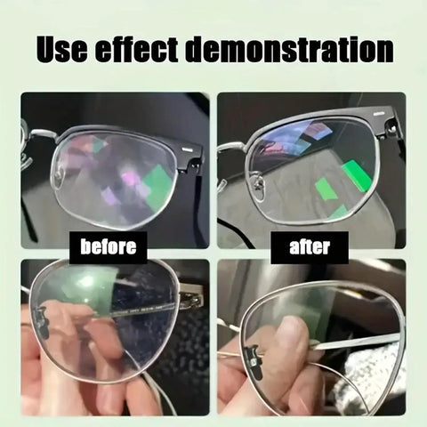 Fast Acting Eyeglass Scratch Remover 50g With Smooth Texture And Lens Repair Polish before and after use on eyeglass lenses.