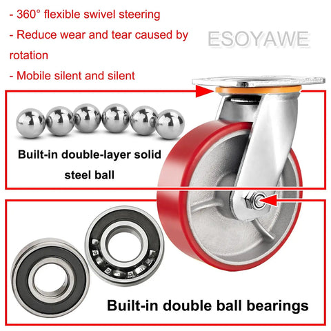 Tough As Nails 8 Inch Heavy Duty Caster Wheel Set Of 4, featuring 360° swivel steering and built-in double ball bearings.