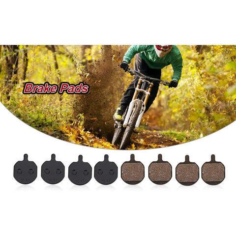 Biker on trail with 4 Pairs Mountain Metallic Disc Brake Pads For Bikes, Ride Ready And Quiet Resin Type For Smooth Stops And Heat Dissipation