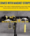 Portable Rolling Tool Cart With Adjustable Height, Magnetic Strip And Hooks, Folding Work Table On Wheels For Garage And Bike Shop, Pro Grade Mobile Workbench For DIY Projects showcasing tools on magnetic strip.