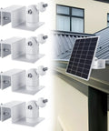 4 Pack Universal Solar Panel Gutter Mounts for Ring Blink Arlo, white aluminum and ABS plastic, clip-on no-drill install shown attached to gutter.