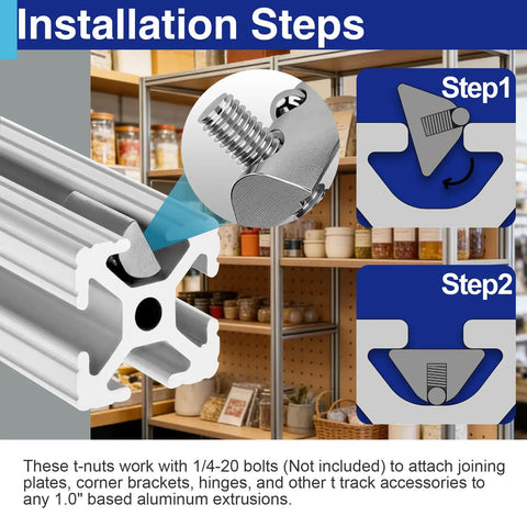 Installation steps for Pack Of 25 1/4 20 Roll In T Nuts With Ball Springs For 8020 Aluminum Extrusion T Slot Framing