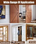 Display of sliding, double, closet, and bi-fold doors, showcasing various applications for Pocket Door Lock Set With Edge Pulls And Hidden Handles For Sliding Doors Black Privacy Finish Fits Doors From One And Five Twelfths Inch To Two And Two Eighths Inch Thick Durable Pocket Door Hardware For Smooth Operation And Secure Privacy.