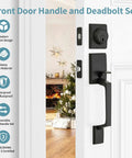 Heavy Duty Matte Black Front Door Lock Set With Deadbolt Modern Exterior Door Handle Reversible on Christmas-decorated door