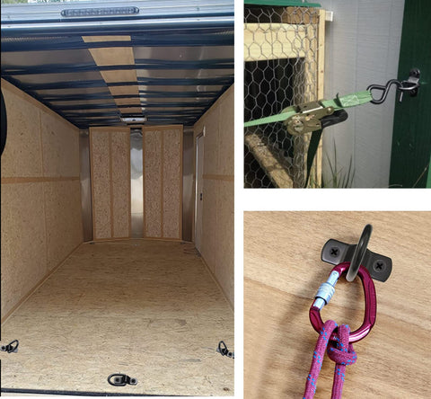Heavy Duty D Ring Tie Down Anchors One Quarter Inch Diameter With Mounting Brackets And Screws 2400 Pounds Capacity Surface Mount Lashing Rings Kit