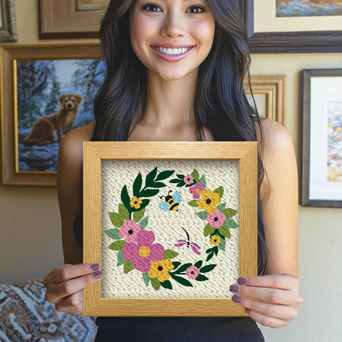Two Pack Flower Butterfly Punch Needle Kit Set With Frames For Beginners, Includes 12 Yarn Colors, Hook, Pattern And Instructions