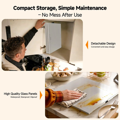 Extra Long Buffet Warming Tray Set 47 By 15 Inches 3 In 1 Modular Warmer with glass panels being cleaned and stored