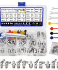Sick Quality 304 Stainless Steel M6 M8 M10 M12 Metric Thread Zerk Grease Fittings Hydraulic Nipple 59 Pcs Kit With 45 And 90 Deg Angles Wrench Caps For Grease Gun Maintenance For Car Repairs Easy To Install On Any Vehicle Today, 304 steel case with assorted fittings