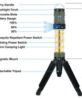Outdoor Mosquito Bug Repellent Lantern With USB C Rechargeable Camping Light Citronella Mats Included on tripod with labels