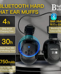 Bluetooth ear muffs for construction, black, SNR 26dB, 4-hour charge time, 30-hour usage, 750mAh battery, OSHA approved.