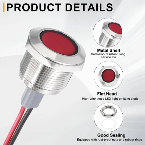 Top Tier Hella Rugged Badass Led Indicator Light 19Mm 3/4 Inch Red 12V 24V Ac Dc Metal Signal Panel Lamp Ip67 Waterproof Flat Head 8 Inch Cable For Truck Home Rig