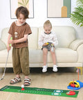 Children using Dinosaur Themed Kids Golf Set For Ages 3 To 6 With Automatic Ball Returner Light Up Balls Indoor Outdoor Putting Mat.