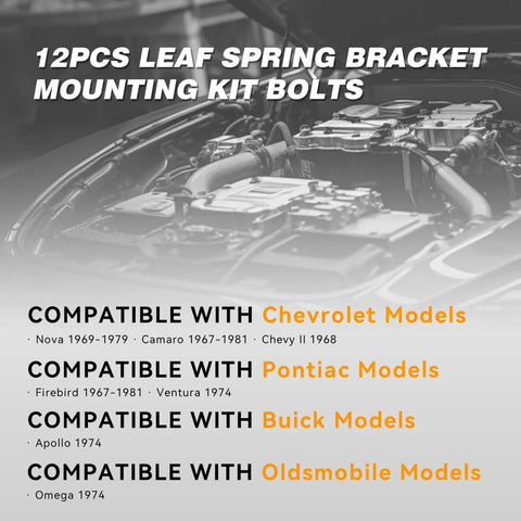 12Pcs Leaf Spring Bracket Mounting Kit With J Clips And Bolts For Classic Camaro Firebird 1967 1981 1969 1979 Nova 1968 Chevy II compatibility details.