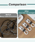 Before and after showing Reusable Silicone Cable Ties 20 Pack Boss Level Desktop Cord Organizers keeping cords tidy.