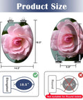 Elongated Toilet Seat for Bathroom with pink rose design, measuring 18.5" in length and 14.5" in width.