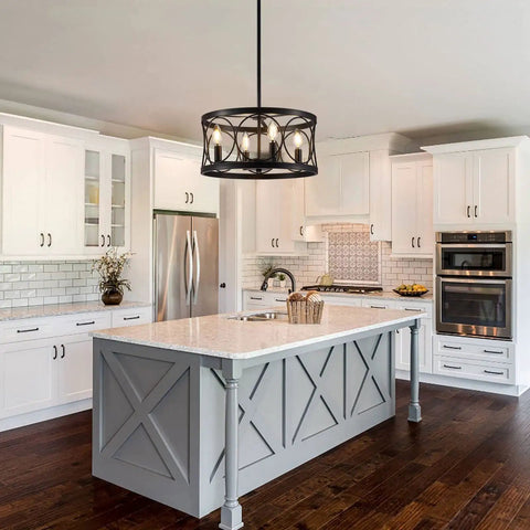 Dope Modern Farmhouse Black Drum Chandelier Light Fixture For Dining Room Living Room Entryway And Bedroom over kitchen island