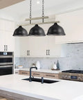 Dope 35 Inch 3 Light Modern Farmhouse Island Pendant Light With Large Dome Shades Adjustable Hanging Height Gray Oak Finish For Kitchen Island And Breakfast Bar in kitchen setting