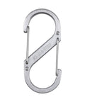 Close-up of Size 3 SBiner Dual Carabiner Stainless Steel, Double Gated Clip for Keychains, Gear and Outdoor Use, on white background