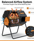 Dual Chamber 45 Gallon Compost Tumbler For Outdoor Use, No-Fuss Batch System, showing airflow system and compost materials.