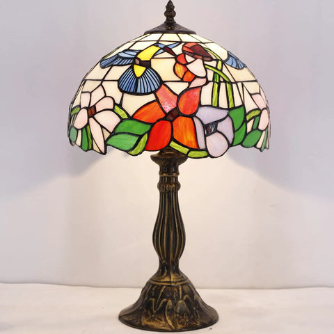 Stained Glass Tiffany Style Hummingbird Table Lamp 12 Inch Shade And 18 Inch Tall Bedside Desk Reading Light Antique Green Bronze Base UL Listed