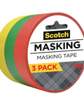 Colored Masking Tape Pack, 3 Rolls (0.94 in x 20 yd / 24 mm x 18.3 m), Red Yellow Green, Writable Clean-Remove Tape for Crafts Classroom