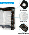 Two Pack Clear Tarp Covers Heavy Duty Waterproof Tarpaulin With Grommets For Garden Greenhouse Balcony Patio And Outdoor Use Tear Resistant Weatherproof 39 By 39 Inch Rain Snow Wind Protection showing features like grommets and waterproof material.