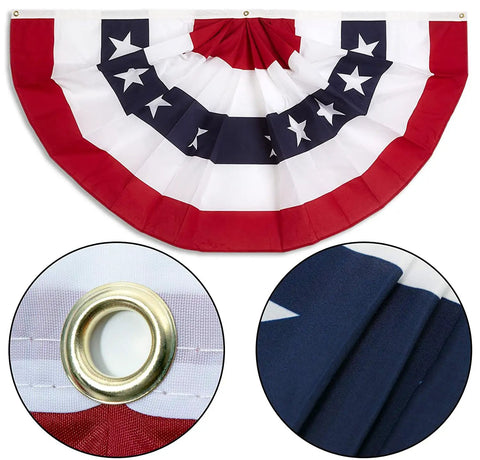 1.5x3 Ft Memorial Day And 4th Of July Patriotic Bunting Flags Outdoor Half Fan Banner 3-Pack, pleated with brass grommets