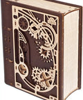 Wooden 3D Puzzle Box For Adults With Steampunk Combination Lock, Book Of Secrets DIY Mechanical Puzzle Kit, Interactive Brain Teaser With 263 Pieces, Medium Difficulty, Buildable Model For Curious Hands On, closed book view