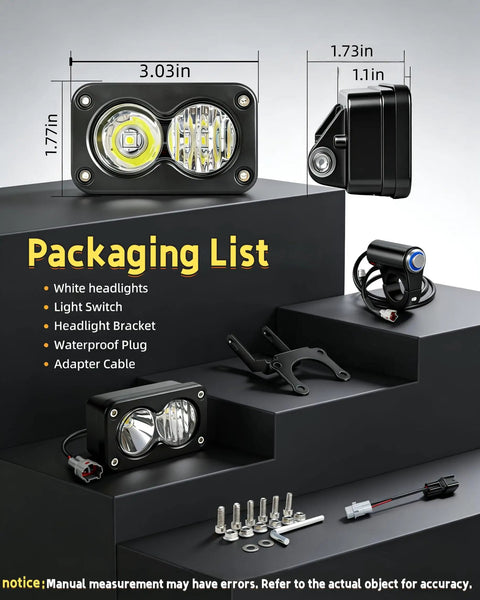 Plug And Play Dirt Bike LED Headlight Kit With 20W Bright White Light 6000K To 6500K Includes Mounting Bracket And Wiring Harness