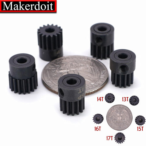RC Pinion Gear Set 48P 3.175mm Shaft Hardened Steel 5 Pack Includes 13T 14T 15T 16T 17T Upgrade For One Eighth Inch Shaft Cars