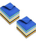 Two stacks of 5.5x3 inch microfiber cleaning cloths for camera lenses, multicolor pack of 18