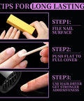 Steps for long-lasting nails using 600 Pieces Press On Nail Adhesive Tabs Set With 15 Sizes For Perfect Fit No Glue Needed Easy On Wear