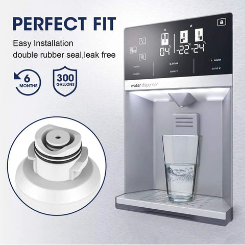 Fridge Water Filter Replacement for Samsung DA29-00020B, dispenser with glass and filter detail, NSF ANSI 53 certified