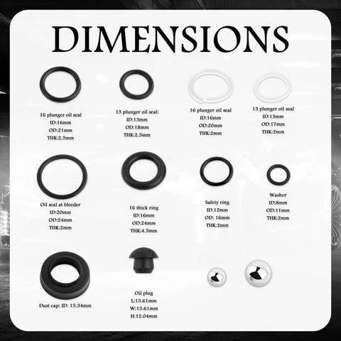 Sixteen Piece Hydraulic Jack Seal Kit For Three Ton Floor Jacks With O Ring Seals And Oil Plug dimensions chart