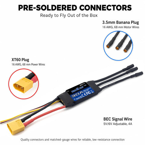 Beatles G2 30A ESC For RC Plane And Fixed Wing Aircraft 2S 4S Brushless Speed Controller with pre-soldered connectors