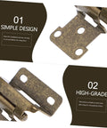 Close-up of four pack self closing cabinet door hinges with no slam soft close, rust resistant bronze finish, for iron corner cabinets.