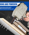 Person using Beast Heavy Duty Pneumatic Concrete T Nailer for 14 Gauge Nails Three Quarters to Two and a Half Inches, Lightweight Aluminum Body