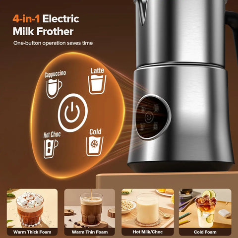 Home Barista Milk Frother And Steamer With Large 900 Milliliters Capacity Detachable Electric Frother showcasing modes