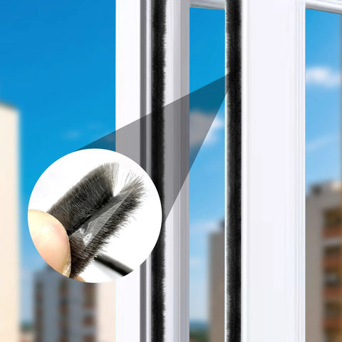 Hella Tough Weather Stripping Brush Door Seal Strip For Sliding Windows And Doors Cut To Fit Flexible Polypropylene Draft Guard Tape installed in a window groove.
