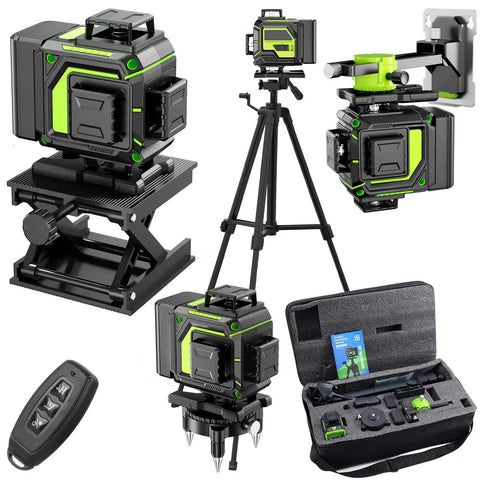Ultra Bright 16 Line 360 Self Leveling Laser Level With 4D Green Cross Lines Remote Control and accessories set