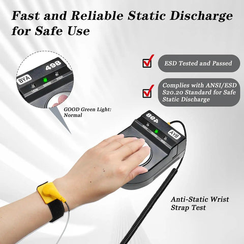 3 Pack ESD Safe Anti Static Wrist Straps, Yellow Wrist Band With Alligator Clips, 4 Strand Copper Core, 5.9 Foot Cable on wrist during test