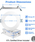 Ultra-Thin 4-Inch Recessed LED Lights Dope 12-Pack, dimensions and specifications, ETL Certified, junction box included