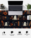 Cute Vintage Gothic Desk Pad XXL Mouse Pad For Large Desks, Dark Academia Themed Extended Keyboard Mat with decorative bookcase design