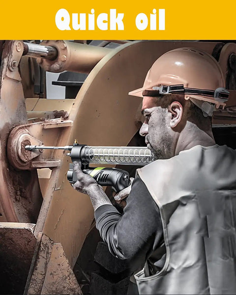 Worker using Electric Grease Gun For Industrial Use And Auto Maintenance, Pro Grade 24V Lithium Battery on machinery