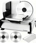 Heavy Duty 200W Electric Meat Slicer With Twin 7.5 Inch Stainless Steel Blades Adjustable Thickness Control For Deli Style