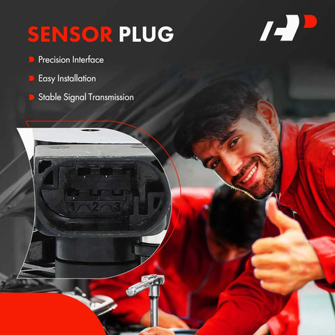 Mechanic showcasing a sensor plug with precision interface, highlighting easy installation and stable signal transmission